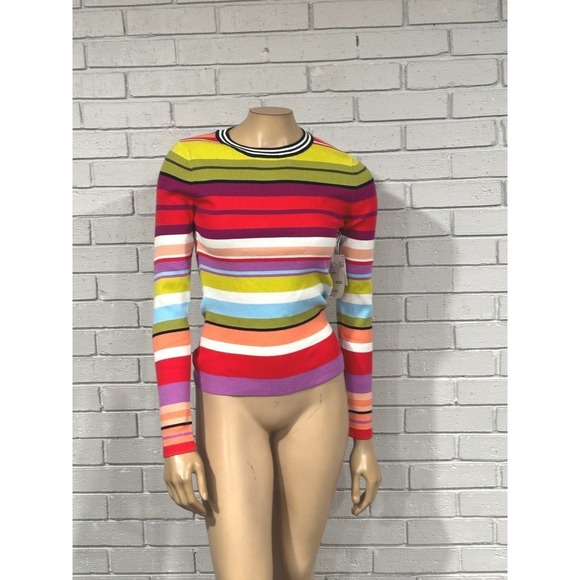 Old Navy Sweaters - Old Navy x CJR Rainbow Stripe Ribbed Knit Top Open Back Cutout Multi-Color | L